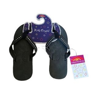 NWT Kids Crystal Rainbow Flip Flops Black Size 11/12